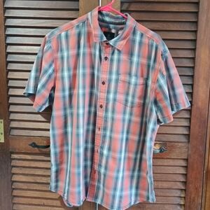 Prana Men's Plaid Shirt - Red and Gray Size XLarge